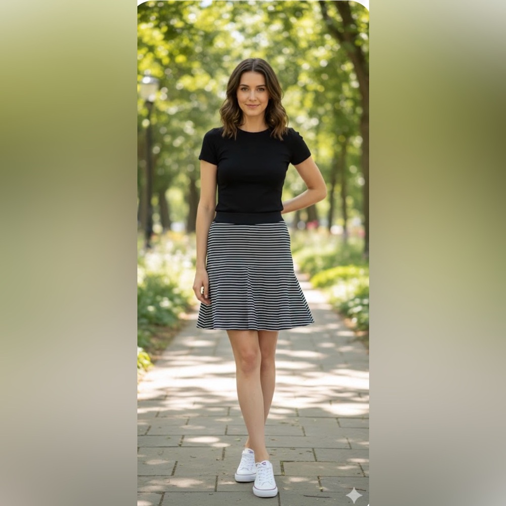Chic Black and White Striped A-Line Skirt